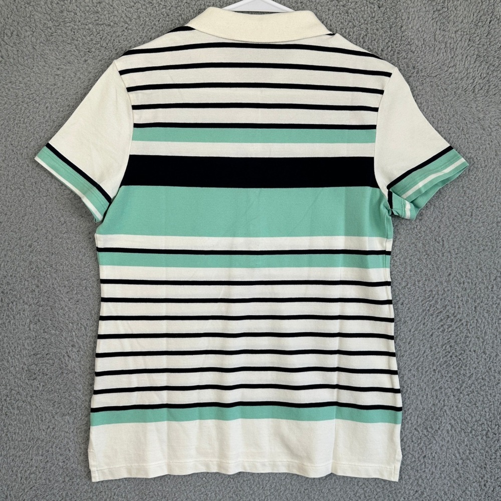 Tommy Hilfiger Shirt Polo Women Medium White Blue Stripe Stretch Rugby Logo NEW - Picture 2 of 8